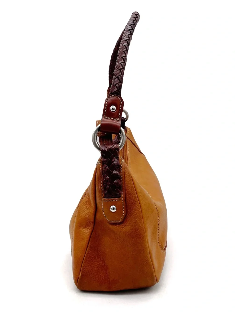 Vintage Fossil Leather Hobo Shoulder Bag Tan Brown Braided Handle Purse Y2K